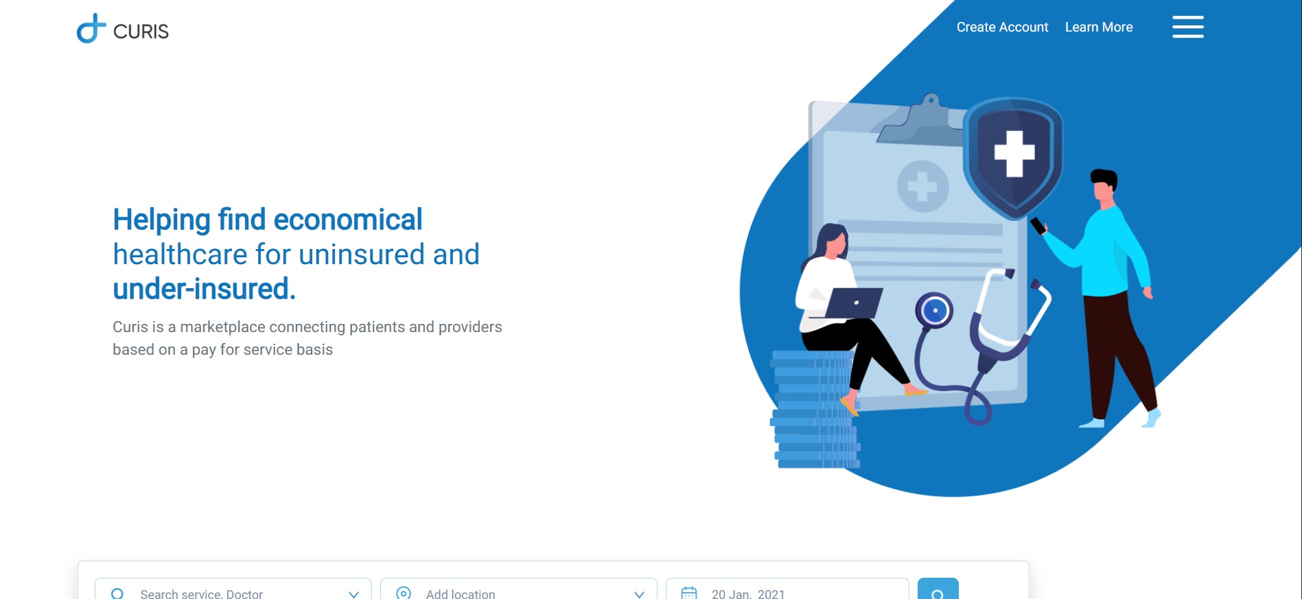 CurisNow healthcare provider website homepage