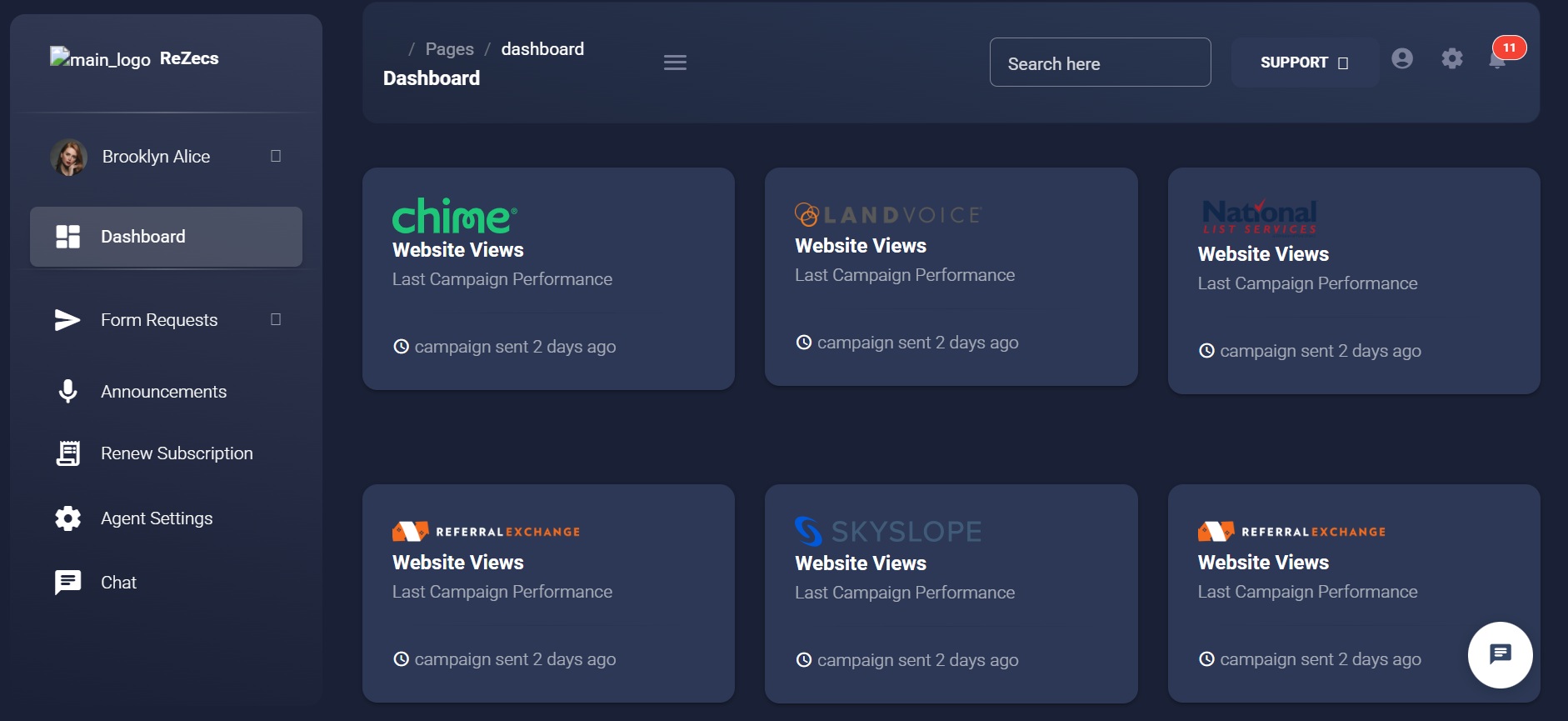 Rezecs real estate agent dashboard with listings and tasks